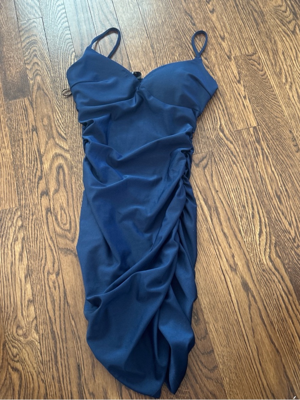 Windsor Navy Ruched Spaghetti-Strap Midi Dress